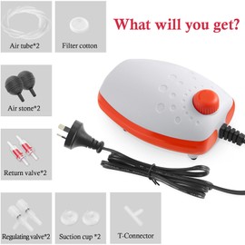 PYPABL 3W Fish Tank Air Pump, 5L/min Quiet Adjustable Oxgen Pump, Powerful Aquarium Air Bubbler with All Accessories for up to 450L Fish and Turtle Tank