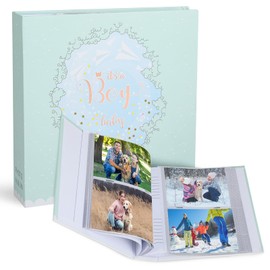 Mini Photo Album 6 Inch - Hand Writeable Photo Album with Pocket Style Paper Inserts - Baby Photo Album for Growth Photos - Space for 200 Photos - Memory Album for Special Moments (Blue)