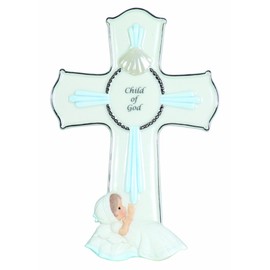Precious Moments, Child Of God, Bisque Porcelain Cross With Stand, Boy, 113440