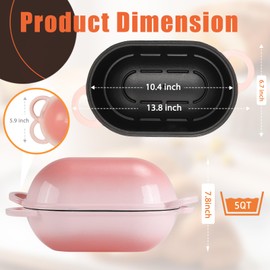 NSIRONS Enameled Cast Iron Sourdough Bread Oven, 5QT Loaf Cast Iron Bread Pan with Lid, Oval Dutch Oven for Homemade Bread Baking (Gradient Pink)