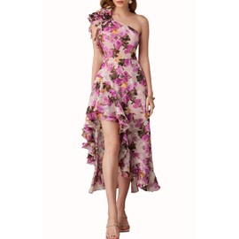 GRACE KARIN Womens Floral Summer One Shoulder Ruffle Maxi Dresses Flowy A-Line Beach Boho Sundresses Apricot Pink 16