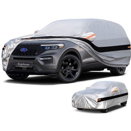 Holthly 10 Layers SUV Car Cover Custom Fit for Ford Explorer (2006-2025), Waterproof All Weather for Automobiles, Outdoor Full Cover Sun Dust Rain Protection with Cotton. Silver