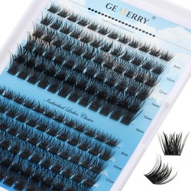 Cluster Eyelash Extensions, 144 Pieces, Cluster Eyelashes, Individual Eyelashes, D-Curls, 0.07 mm, 8-16 mm Wide Stem, Natural Eyelashes, DIY Eyelash Extensions, GEMERRY Eyelashes (B02-D-0.07-8-16 mm)