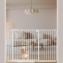 WAOWAO 1.37" Ultra Narrow Spacing Extra Wide Dog Pet Gate 45.86-53.74" Pressure Mounted Walk Through Double Lock Swing Auto Close Safety White Metal Toddler Baby Puppy Pet for Indoor,Doorway,Kitchen