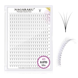 NAGARAKU Pre-made Fan Eyelash Extensions 320 Fan 4D Volume 0.07mm D Curl 9-14mm Mixed Tray Sharp Narrow Stem Cluster Thin Pointed Base with Russian Pre-Fan Fluffy Matte Black