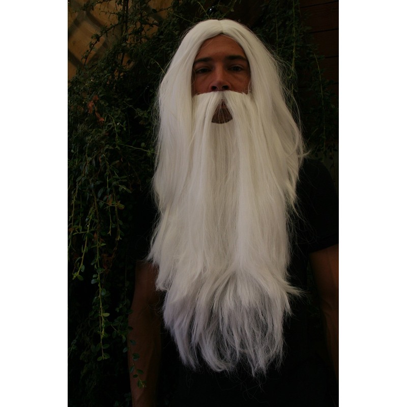 Party/Fancy Dress/Halloween LONG Beard & WIG set WHITE WIZARD SORCERER