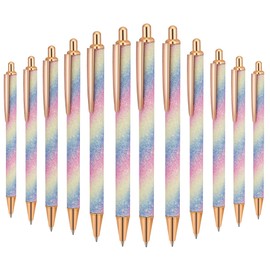 Biiange 12Pcs Rainbow Ballpoint Pens, Cute Sparkly Metal Pens, Black Ink Medium Point 1.0 mm Gift Pens, Cute Pens Office Supplies for Women (Rainbow Colors)