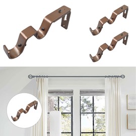 Kowibcl Double Curtain Rod Bracket Heavy Duty Curtain Brackets, 3 Pcs Adjustable Double Rod Holders for 3/4 and 5/8 Inch (Bronze)