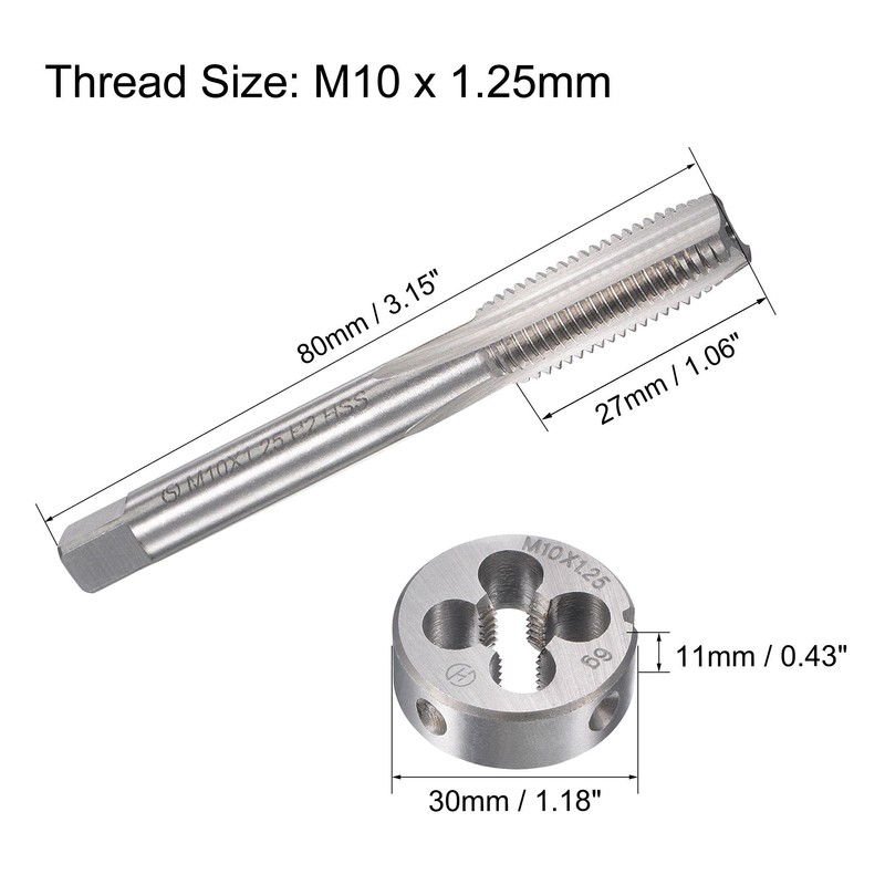 sourcing map M10 x 1.25mm Metric Tap and Die Set,