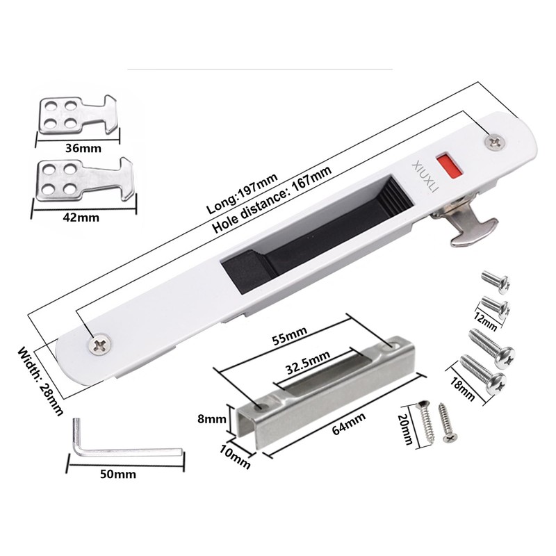 Hook Lock for Sliding Door, Single Sided Closure, Movable Window