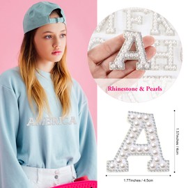26 Piece Rhinestone Iron On Patch A-Z White Pearl Bling Rhinestone Letter Patch Glitter Alphabet Applique Rhinestone Pearl English Letter for DIY Craft Supplies (Solid White)