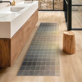 Mid-Century Modern Ombre Gray & Beige Checkered Runner Rug 2x6, Neutral Retro Eclectic Minimalist Contemporary, Washable Long Rugs Non Slip Low Pile for Hallway Entryway Kitchen Bathroom Laundry