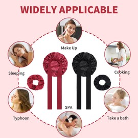 VARKAGE Pack of 2 Silk Bonnet Sleep Cap, Hair Cap for the Night, Satin Bonnet Shower Caps with 2 Hair Bobbles for Women and Girls