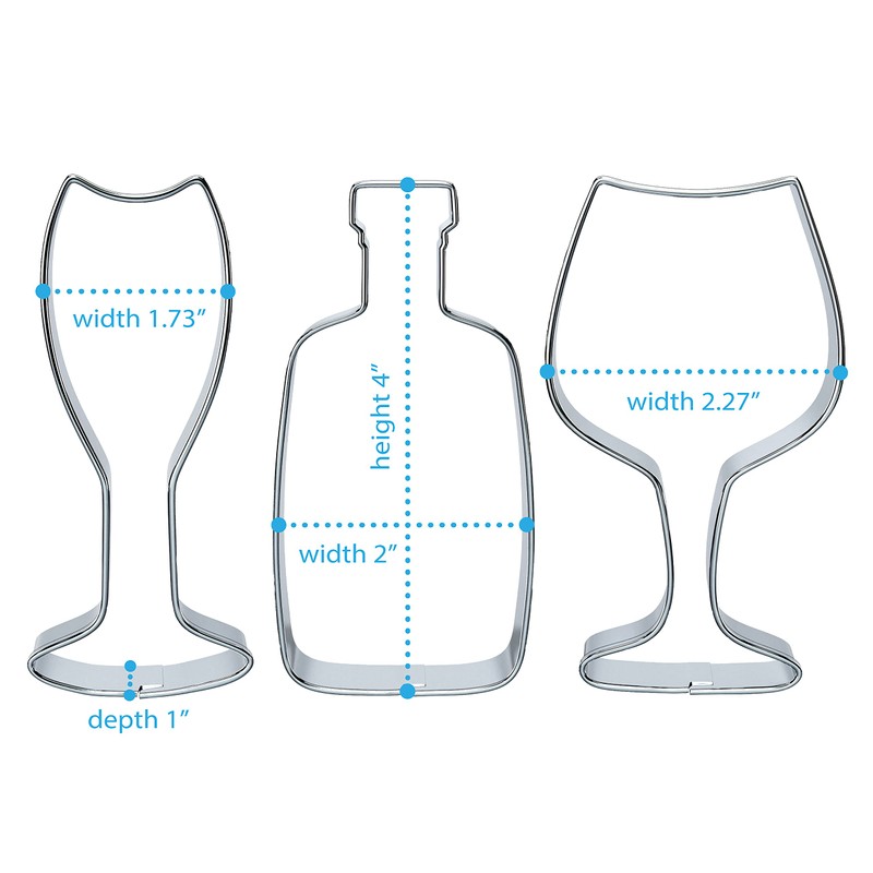 Bakerpan Stainless Steel Wine Glass Cookie Cutter, Wine Bottle Cutter,