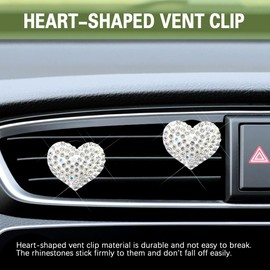 Kutyun 2PCS Car Air Vent Clip, Car Air Fresheners Vent Clips, Bling Crystal Heart Shape Air Conditioning Outlet Clip Decorative, Universal Car Interior Decoration Accessories for Women and Man (White)