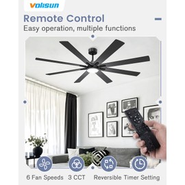VOLISUN 72in Ceiling Fans with Lights, 8 Blades Large Ceiling Fan with Light and Remote, 3CCT Dimmable Outdoor Ceiling Fans with Light for Patio, Living Room(Black+Wood)