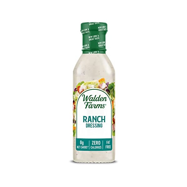 Walden Farms Ranch Dressing, 12 oz. Bottle, Fresh and Delicious Salad Topping, Sugar Free 0g Net Carbs Condiment, Cool and Tangy