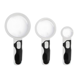 Rongon Magnifying Glass with Light Illuminated Lighted Magnifier for Macular Degeneration Seniors Reading Jewelry Stamp Inspection Coins（2.5X + 5X + 16X）