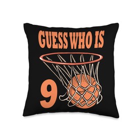 9 BDay Basketball Guess Who 9 Birthday Party Kid Happy 9 Year Old Basketball 9th Birthday Throw Pillow, 16x16, Multicolor