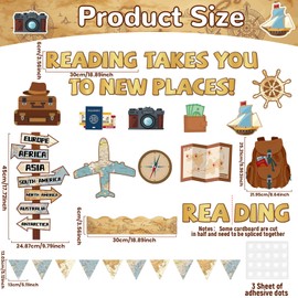 Travel The Map Reading Class Bulletin Board Set Adventure Classroom Decoration Back to School Reading Takes You to New Places Paper Cutouts for School Nursery Chalkboard Wall Door Decor Party Supplies