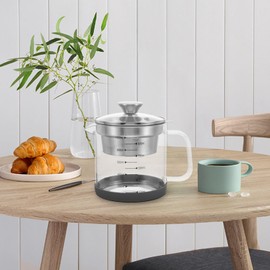 Luxshiny Soy Milk Filter Pot 1L Glass Container with Fine Mesh Strainer and Scale for Kitchen Juice Soup Filtration Tea Brewing