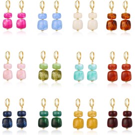 COLOYAN Juego de 12 pares de aretes colgantes de resina multicolor, chapados en oro, aretes geomtricos cuadrados de acrlico, aretes bohemios para mujer, joyera de da festivo para uso diario