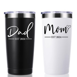 momocici Dad Mom Est 2024 20 OZ Tumbler.Anniversary New Parents Pregnancy New Dad Mom Parents to be Gift.Father's Mother's Day Couples Gifts.New Dad New Mom Mom to Be Dad to Be Gifts.(Black&White)