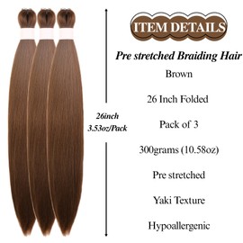 Brown Prestretched Braiding Hair 26 Inches Long Synthetic Braiding Hair Colorful Inch Free Ez Braid Prestretched Knotless Braids