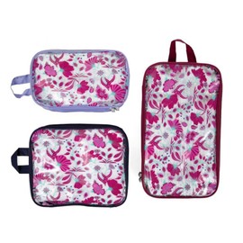 MIAMICA 3-Piece Packing Cubes, Magenta Floral Design - Includes Small, Medium and Large Suitcase Organizers with Durable Design, (M31939)