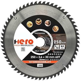HERO Circular Saw Blade 250 x 30/20 mm 60 Teeth Carbide Saw Blade TCT Replacement Saw Blade for Woodworking Soft & Hardwood, Non-Ferrous Metals Universal Hand Saw, Mitre Saw, Table Saw, Chop Saw