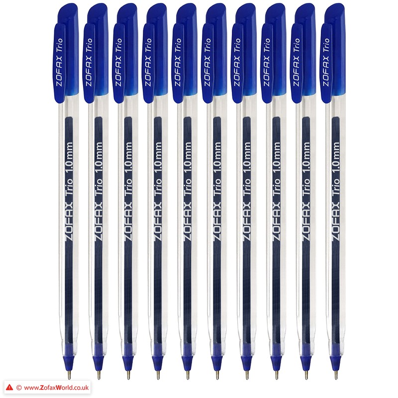 ZOFAX Trio Ballpoint Pens, BLUE, 1.0mm Medium Point, Pack of