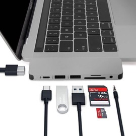 HyperDrive USB-C Hub Adapter, Sanho Solo 7-in-1 Type C Dongle for MacBook Pro, PC w USB-C Port: USBC 60W Power Delivery, USBC 5Gbps Data, 4K HDMI, microSD/SD Card Reader, 2xUSB 3.0, Audio Jack - Grey