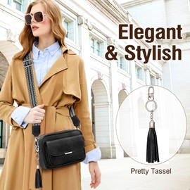 NEWIROVE Small Cross Body Bag Women Leather Crossbody Bags PU Vintage Ladies Handbags & Shoulder Bags With Tassel Shoulder Bag With Adjustable And Removable Wide Strap For Travel Casual Work，Black