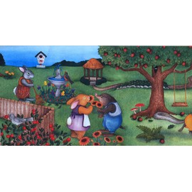 CONCORD WALLCOVERINGS ™ Kids Wallpaper Border Bunnies Flowers Trees for Play Room Nursery Room, Red Green Blue, 15 ft by 12 in 110076