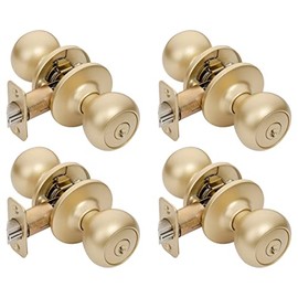 Designers Impressions Bedford Design Satin Brass Round Entry Door Knob, 4 Pack - Keyed Alike