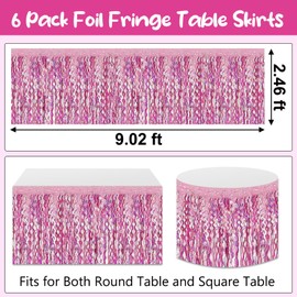 6Pack 29 x108 Inch Pink Wave Foil Fringe Table Skirts Metallic Banner for Tinsel Streamer Garland Backdrop for Parade Floats, Mother's Day, Easter, Graduate, Birthday, Wedding Party Decoration