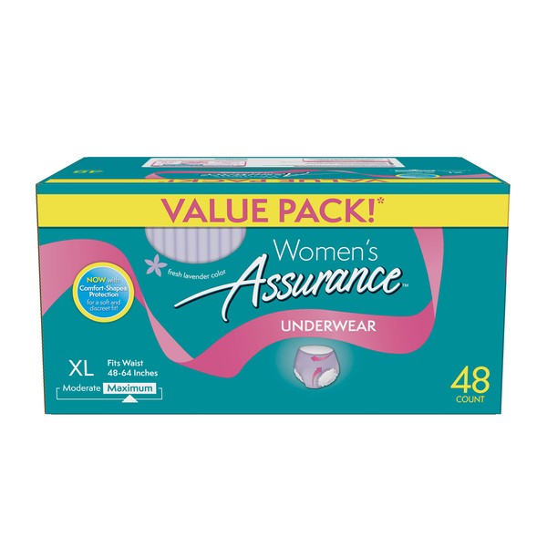 Assurance Incontinence Underwear for Women (Maximum, XL, 48 Ct, Pack of 2)