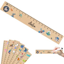 Children's Ruler, 21 cm Wooden Ruler with Astronaut Motifs, Unique Primary School Gifts, Wooden Ruler Gift for 2025 Ju
