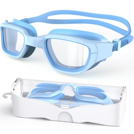 Zeligerstar Kids Swim Goggles,Swimming Goggles for Kids 6-14, Anti-Fog UV Protection Pool Goggles for Boys Girls (Light Blue/Blue+Clear Lens)