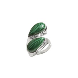 YoTreasure Malachite Solid 925 Sterling Silver Bypass Ring Jewelry