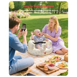 QPAU Inflatable Baby Seat with Safety Harness for Babies 3 Months & Up, Baby Floor Seats for Active Play, Blow Up Baby Chair with Built in Air Pump (Dinosaur)