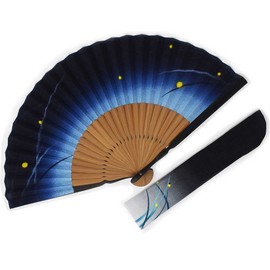 Fashionable kimono Iroha Men's Cloth Fan, Fan Bag Set, Dyed Bone, Fluorus, 8.7 inches (22 cm), navy