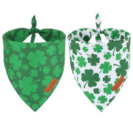 PTDECOR St. Patrick's Day Dog Bandana, Reversible Dog Scarf, Multi Size Offered, Green Shamrock Pet Bandanas for Medium Large Dogs Pets (St. Patrick's Day, Large)