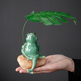 OwMell Ceramic Zen Frog Decor, Ceramic Yoga Pose Meditation Frog Staute for Home Zen Decoration - Stone