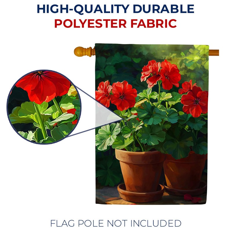 America Forever Red Geranium Pots House Flag, 28 x 40
