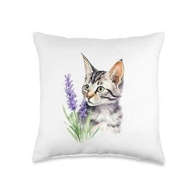 Cat Breed Among Lavender Flowers - Australian Mist Throw Pillow