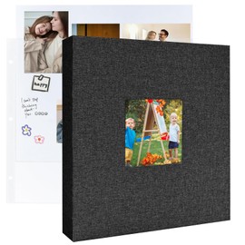 8.5x11 Scrapbook Inch Large 3 Ring DIY Linen Cover Scrap Books with 30 Plastic Sleeves 60 Pages Blank White Inner Pages, 8.5 x 11 Scrapbook Photo Albums for Baby Travel Wedding kids (Black)