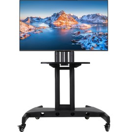 Mobile TV Stand, Rolling TV Cart with Wheels for 32-75 Inch LED/LCD Flat/Curved Screen TVs Holds up to 132 lbs, Portable Rolling Monitor Stand with Height Adjustable Shelf, Max VESA 600x400mm, Black