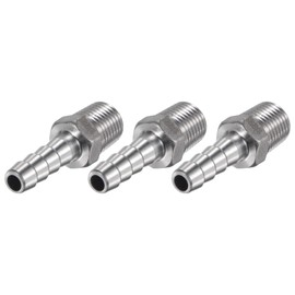sourcing map Hose Barb Fitting 8mm OD x 1/4PT Male Thread 304 Stainless Steel Straight Pipe Connector for Water Air Fuel, Pack of 3