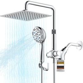 Ryamen Upgraded Dual Shower Heads Combo, 10 inch Filtered Shower Head with Handheld, 3-Way Rain Shower Head with Filters, 7 Settings Handheld Spray, High Pressure, Height Adjustable (Silver)